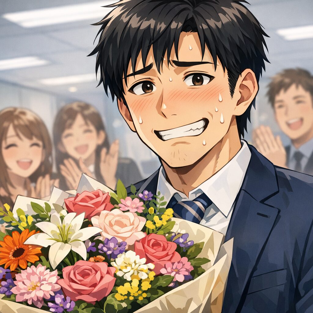 お花はいらないなぁと心の中で思う男性