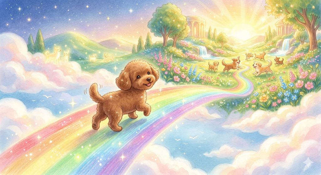 虹の橋を渡る亡くなった小型犬